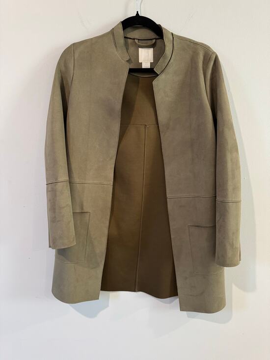 H&M Jackets & Blazers - H&M Faux Suede Green Mid Length Open Jacket with Pockets Size 0